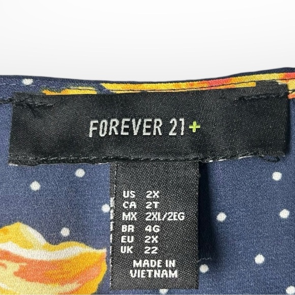 Forever 21 Blue Polka Dots & Floral Dress 2X - Picture 6 of 6